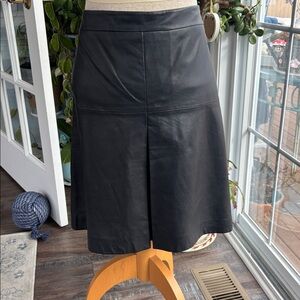 Halogen black leather pleat front skirt
